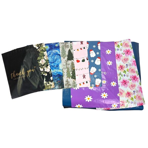 Unbranded Other - Festive Poly Mailer Bundle 55 Pieces 3 Sizes 9 Designs Including Holidays